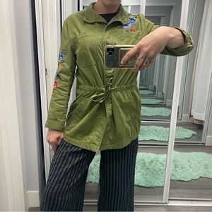 Tom Tailor Embroidered Floral Green Army Jacket size small